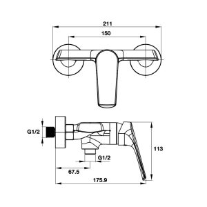 495 49 - Bộ trộn sen tắm nổi 1 đường nước Hafele VIGOR 495.61.141