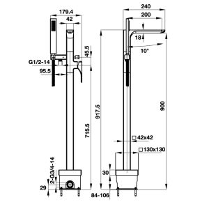 495 61 - Bộ trộn bồn tắm đặt sàn Hafele REGAL 495.61.128
