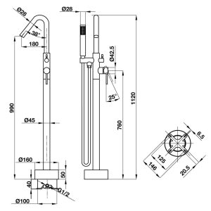 495 82 - Bộ trộn bồn tắm đặt sàn Hafele ROOTS 495.61.177