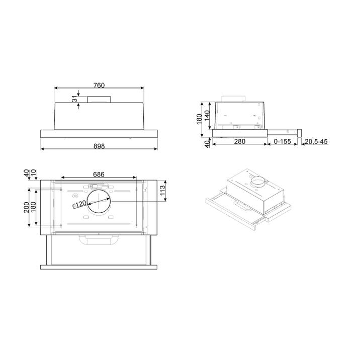 536 55 - MÁY HÚT MÙI ÂM TỦ SMEG, 90 CM, MÀU BẠC KSET91E2 536.84.822 536 55 - MÁY HÚT MÙI ÂM TỦ SMEG, 90 CM, MÀU BẠC KSET91E2 536.84.822