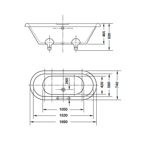 588 3 - BỒN TẮM ĐỘC LẬP CỔ ĐIỂN Hafele 1690X740X620 588.55.650