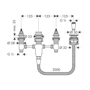 589 132 - Bộ trộn bồn tắm 4-lỗ Hafele Focus 589.54.707