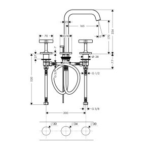 589 191 - Vòi lavabo 3 lỗ Hafele AXOR Citerrio E 170 589.30.641