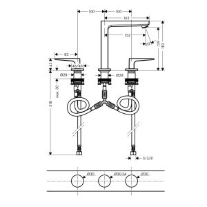 589 208 - Vòi lavabo 3 lỗ Hafele Metropol 160 589.29.630