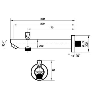 589 232 - Vòi xả bồn tắm Hafele REGAL 232 mm có đầu chuyển đường nước 589.25.897