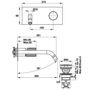 589 310 - Vòi Hafele lavabo treo tường CHARM 200 589.02.633