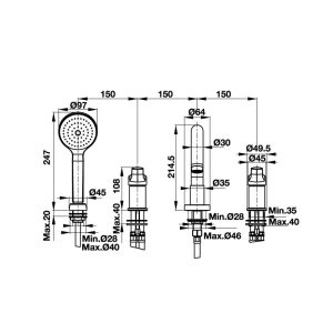 589 322 - Bộ trộn bồn tắm 4 lỗ Hafele NEW MYSTERIOUS 589.02.607