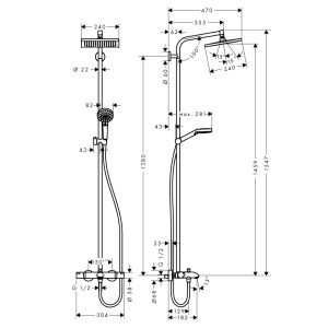 589 47 - Bộ thanh sen có bộ trộn bồn tắm điều nhiệt Hafele Crometta E 589.54.515
