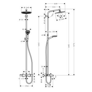 589 50 - Bộ thanh sen có bộ trộn bồn tắm điều nhiệt Hafele Crometta S 589.54.514