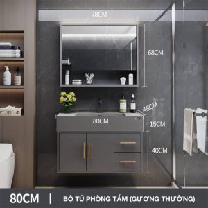 Bộ tủ phòng tắm thông minh Enic T03 - 80cm Gương Thường
