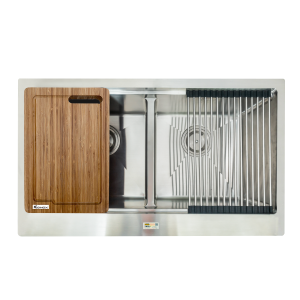 Apron sink KN8750DASiphon, thớt gỗ, roll mat KONOX