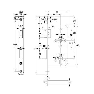 911 14 - Thân khóa lưỡi gà và chốt chết E55/72A Hafele 911.25.100