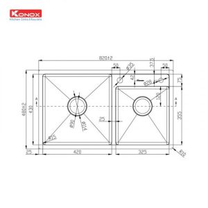 Chau rua bat Overmount Sink KN8248DO ban ve 500x500 1 - Chậu rửa bát KONOX KN8248DO
