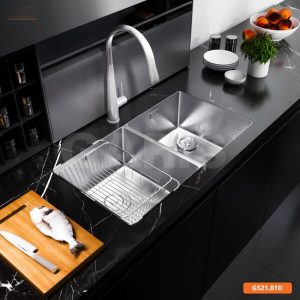 Chậu rửa chén bát 2 hố cân lòng sâu âm bàn đá Garis GS21.81D