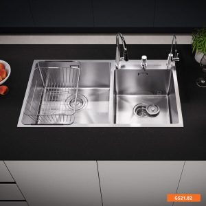 Chau rua chen bat 2 ho lech sau long vuong thoat nuoc tron Garis GS21 82 3 600x600 1 - Chậu rửa chén bát 2 hố lệch sâu lòng vuông thoát nước tròn Garis GS21.82