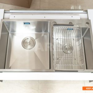Chậu rửa chén bát 2 hố lệch sâu lòng vuông thoát nước tròn Garis GS21.82