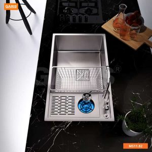 Chau rua inox 1 ho to co may rua coc chen Garis MS11 3 - Chậu rửa 1 hố lớn sâu kèm máy rửa ly Garis MS11.82