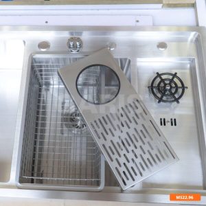 Chau rua inox 2 ho lech co may rua coc chen Garis MS22.96 2 600x600 1 - Chậu rửa inox 2 hố lệch tích hợp máy rửa ly Garis MS22.96