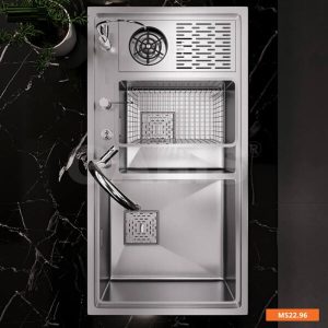 Chau rua inox 2 ho lech co may rua coc chen Garis MS22.96 5 600x600 1 - Chậu rửa inox 2 hố lệch tích hợp máy rửa ly Garis MS22.96
