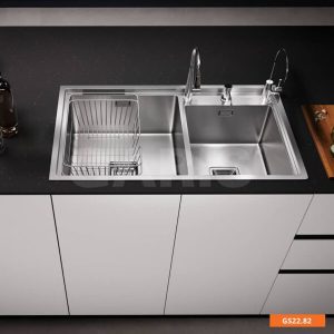 Chậu rửa chén bát 2 hố lệch sâu lòng vuông Garis GS22.82