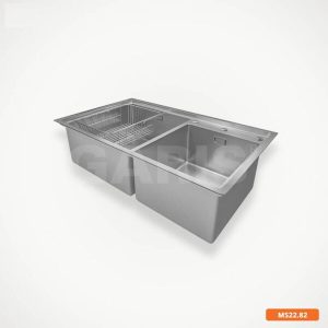 Chau rua inox 2 ho lech thoat vuong Garis GS22 2 600x600 1 - Chậu rửa chén bát 2 hố lệch sâu lòng vuông Garis GS22.82