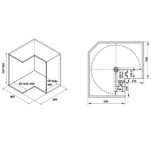 ban ve bo ro xoay xoay 270 mezzo 548 - Bộ rổ góc xoay Mezzo 270º 800mm Hafele 548.37.011