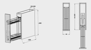 ban ve ky thuat ro keo de gia vi hafele milan series - Bộ rổ kéo để gia vị 200mm Häfele 549.34.021