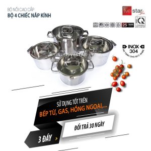 Bộ nồi cao cấp 4 chiếc nắp kính