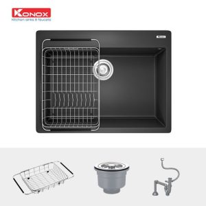 chau rua bat Granite Sink Ruvita 680 Black va phu kien 500x500 1 - Chậu rửa bát KONOX Granite Sink Ruvita 680 Black