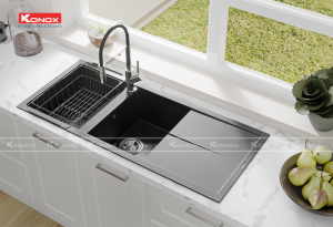 chau rua bat Livello Black voi rua bat Bian 2 2 - CHẬU RỬA KONOX LIVELLO 1160 BLACK