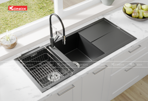 chau rua bat Livello Black voi rua bat Bian 21 - CHẬU RỬA KONOX LIVELLO 1160 BLACK