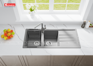 chau rua bat Phoenix 1160 Grey voi rua bat Artan Grey 1 1 - CHẬU RỬA CHÉN KONOX GRANITE SINK PHOENIX 1160 GREY