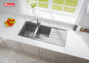 chau rua bat Phoenix 1160 Grey voi rua bat Artan Grey 2 1 - CHẬU RỬA CHÉN KONOX GRANITE SINK PHOENIX 1160 GREY