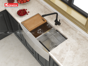 chau rua bat apron kn8750da voi rua bat felix black 12 800x600 1 - Apron sink KN8450DASiphon, thớt gỗ, roll mat KONOX