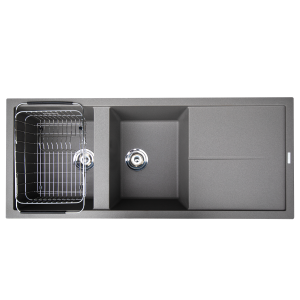 Granite sink Livello 1160 GreySiphon, giá úp bát inox KONOX