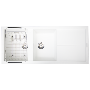 Granite sink Livello 1160 White SilverSiphon, giá úp bát inox KONOX