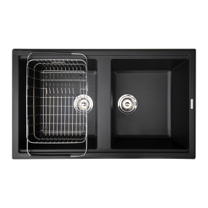 Granite sink Phoenix 860 BlackSiphon, giá úp bát inox KONOX