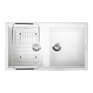 Granite sink Phoenix 860 White SilverSiphon, giá úp bát inox KONOX