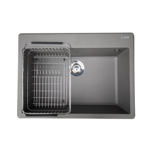 Granite sink Ruvita 680 GreySiphon, giá úp bát inox KONOX