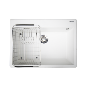 Granite sink Ruvita 680 White SilverSiphon, giá úp bát inox KONOX