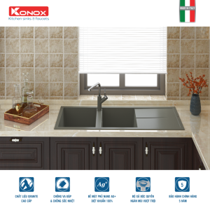 chau rua bat da livello 1160 grey 800x800 1 - Granite sink Livello 1160 GreySiphon, giá úp bát inox KONOX