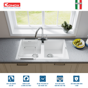 chau rua bat da phoenix 860 white silver 800x800 1 - Granite sink Phoenix 860 White SilverSiphon, giá úp bát inox KONOX
