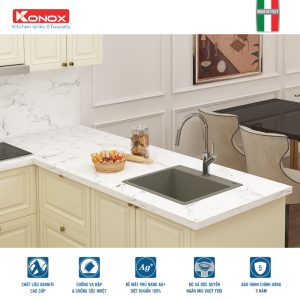 chau rua bat da ruvita 680 grey 800x800 1 - Granite sink Ruvita 680 GreySiphon, giá úp bát inox KONOX