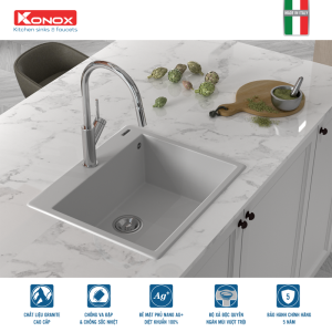 chau rua bat da ruvita 680 white silver 800x800 1 - Granite sink Ruvita 680 White SilverSiphon, giá úp bát inox KONOX