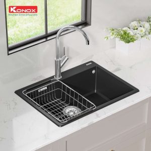 chau rua bat granite sink Ruvita black 500x500 1 - Chậu rửa bát KONOX Granite Sink Ruvita 680 Black