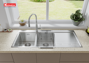 chau rua bat inox tho konox miro 1160 voi rua bat rut day kn1901c 1 800x564 1 1 - Turkey sink Miro 1160Siphon, giá úp bát inox KONOX