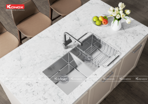 chau rua bat inox tho konox vigo 8644 voi rua bat van da felix grey 1 800x565 1 1 - Turkey sink Vigo 8644 Siphon, giá úp bát inox KONOX