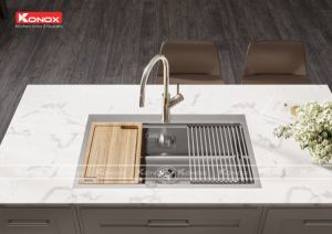 chau rua bat inox topmount kn8050ts voi rua btas rut day ponte nickel 13 800x565 1 1 - Topmount sink KN8050TSSiphon, thớt gỗ, roll mat KONOX