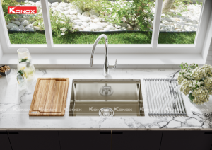 chau rua bat inox undermount series kn6046su voi rua bat rut day kn1902 13 1 800x565 1 1 - Undermount sink KN6046SUSiphon, thớt gỗ, roll mat KONOX