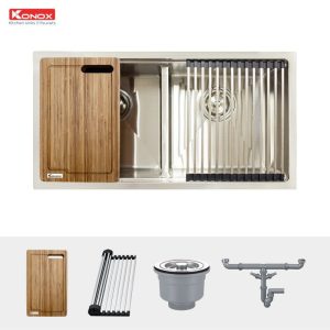 chau rua bat inox undermount series model kn8745dub kitchen sink 1 800x800 1 - Undermount sink KN8745DUBSiphon, thớt gỗ, roll mat KONOX